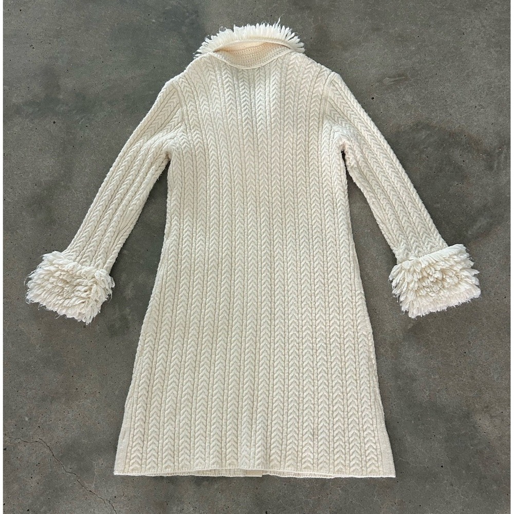 Nine West Y2K Cableknit Cardigan Duster Women XL Button Fringe Pocket Penny Lane - Picture 2 of 9
